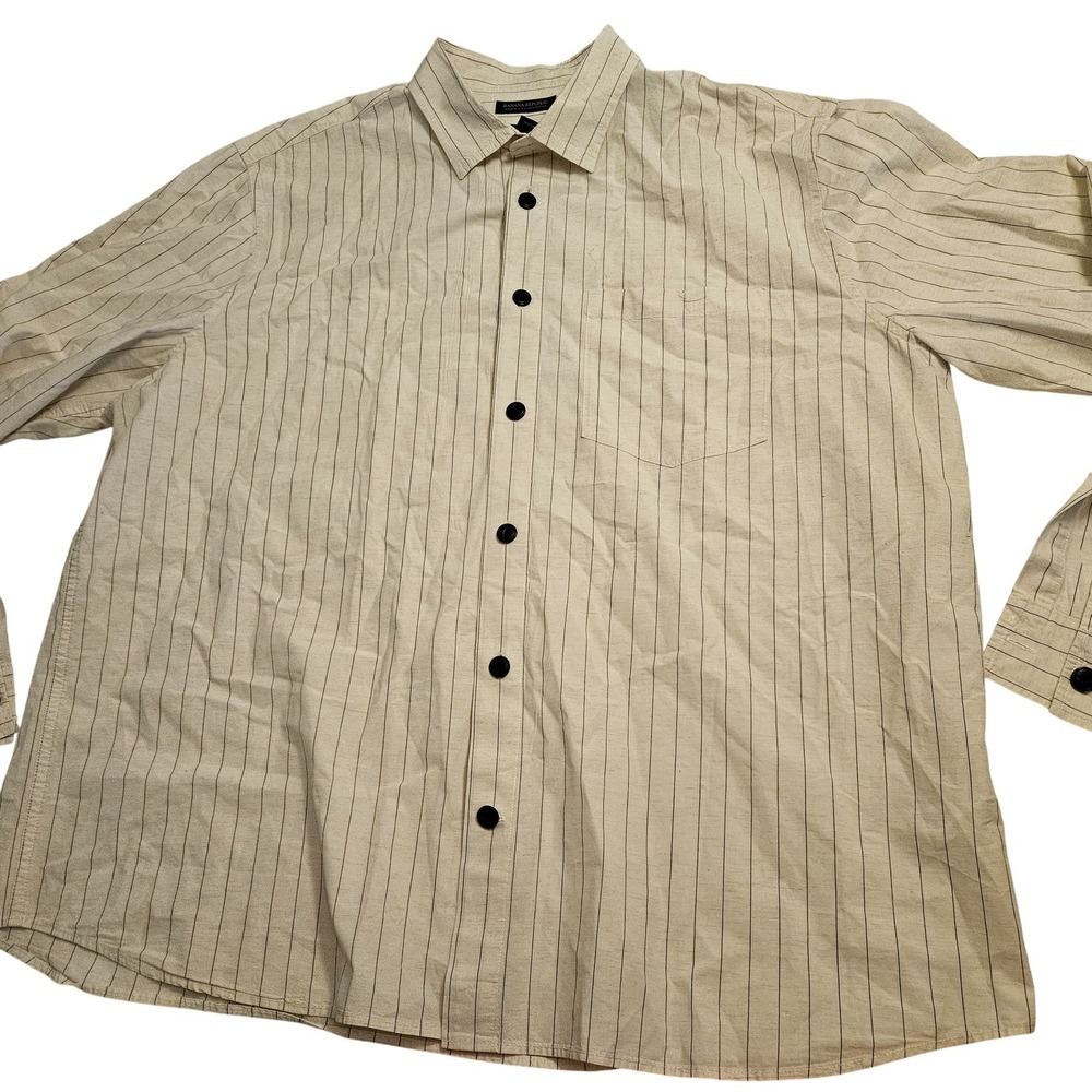 Banana Republic‎ Shirt Mens 2XL White Stripe Untucked Standard Fit Organic Linen